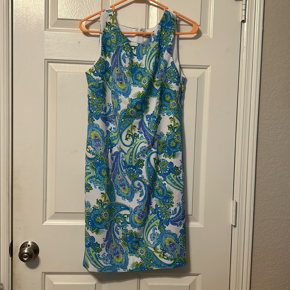 amanda lane Sleeveless Dress White with Turquoise Paisley Print Size 12P